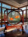 Chinese Double Sided Goldfish Rotating Silk Embroidery Screen